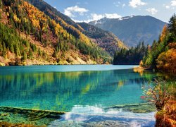  Chiny, Park Narodowy Jiuzhaigou, Jesień, Las, Góry, Jezioro Arrow Bamboo, Drzewa