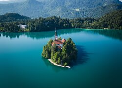 Wyspa, Blejski Otok, Jezioro Bled, Góry, Alpy Julijskie, Słowenia