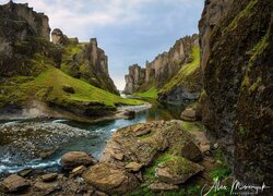 Kamienista rzeka Fjadra w Kanionie Fjadrargljufur w Islandii