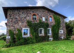 Kamienny dom porośnięty bluszczem w niemieckiej miejscowości Klein Zastrow
