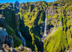 Góry, Kanion, Mulagljufur, Wodospad, Hangandifoss, Islandia