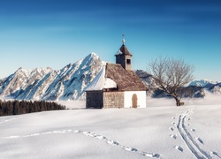 Austria, Gmina Strobl, Góry, Drzewa, Zima, Kościół