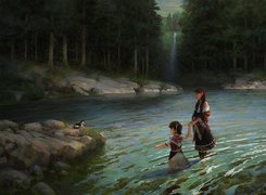Kobieta i dziecko w rzece
