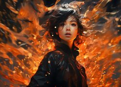 Kobieta, Płomienie, Ogień, Grafika