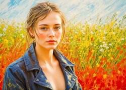 Kobieta, Łąka, Grafika