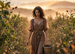 Kobieta, Koszyk, Jeżyny