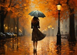 Kobieta pod parasolem na ulicy