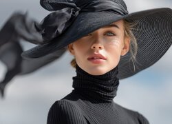 Kobieta, Czarny, Kapelusz, Bluzka