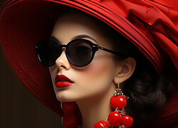 Kobieta w ciemnych okularach i czerwonym kapeluszu