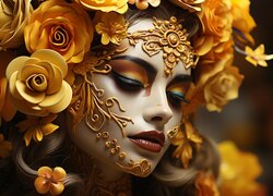 Kobieta w złotej masce na twarzy