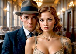 Kobieta, Tatuaż, Mężczyzna, Kapelusz