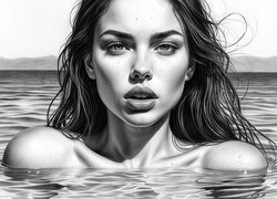 Dziewczyna, Woda, Grafika