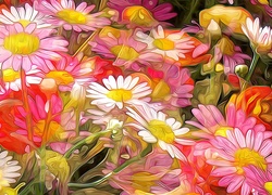 Kolorowa kwiatowa łąka w grafice paintography