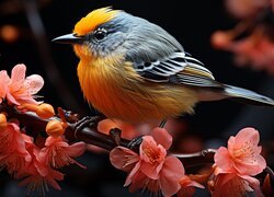 Ptak, Gałązka, Drzewo owocowe, Kwiaty