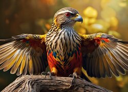 Kolorowy ptak z rozpostartymi skrzydłami