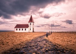 Islandia, Półwysep Snæfellsnes, Wieś Hellnar, Ocean Atlantycki, Kościół, Wybrzeże, Ścieżka, Bruk
