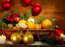 Boże Narodzenie, Bombki, Świeczki, Pomarańcze, Pierniki