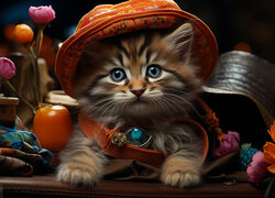 Kotek w pomarańczowym kapeluszu