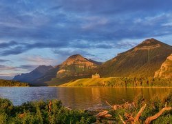Góry, Jezioro, Waterton, Kanada, Prowincja Alberta, Park Narodowy Waterton Lakes, Hotel, Rośliny