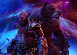 Kratos i niedźwiedź z gry God of War Ragnarok