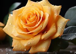 Róża, Rozwinięty, Żółty, Kwiat, Krople, Grafika