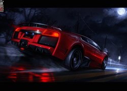 Czerwony, Lamborghini Murcielago, Ulica, Noc