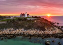 Stany Zjednoczone, Stan Massachusetts, Zatoka, Cape Cod Bay, Morze, Latarnia morska, Nobska Point Light, Promienie słońca