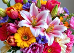 Kolorowe, Kwiaty, Bukiet, Grafika AI
