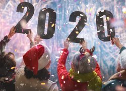 Nowy Rok, Cyfry, 2020, Ludzie, Fajerwerki, Konfetti