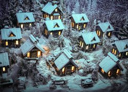 Makieta wioski w zimowej szacie