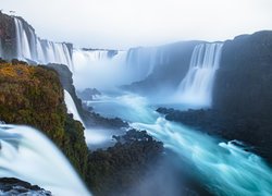 Rzeka Iguazu, Wodospady Iguazu, Skały, Kamienie, Rośliny, Brazylia, Argentyna