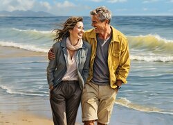 Mężczyzna, Kobieta, Para, Wakacje, Morze, Plaża