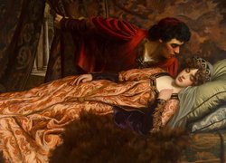 Malarstwo, Obraz, John Frederick Harrison Dutton, Mężczyzna, Śpiąca, Kobieta