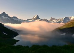 Góry, Mgła, Jezioro Bachalpsee, Grindelwald, Kanton Berno, Szwajcaria