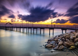 Australia, Brighton Beach, Molo, Morze, Zachód słońca, Kamienie