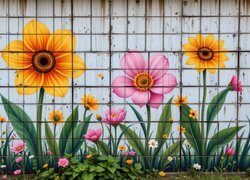 Kolorowe, Kwiaty, Mural