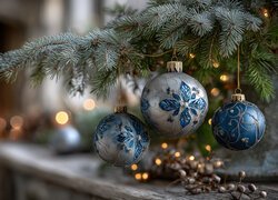 Niebieskie, Bombki, Jodła, Boże, Narodzenie, Grafika AI