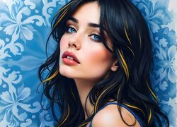 Kobieta, Brunetka, Niebieskie, Oczy, AI