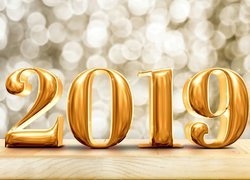 Nowy Rok, 2019, Złote, Cyfry, Deska