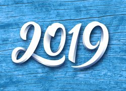 Nowy Rok, 2019, Białe, Cyfry, Niebieskie tło