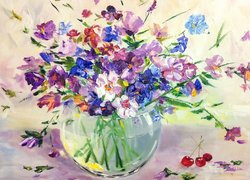 Obraz z kolorowymi kwiatami w wazonie