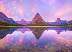 Stany Zjednoczone, Montana, Park Narodowy Glacier, Góry, Jezioro, Swiftcurrent Lake, Odbicie