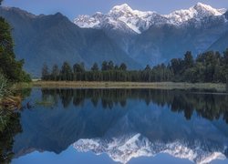 Park Narodowy Góry Cooka, Góry, Drzewa, Odbicie, Jezioro Matheson, Góra Cooka, Nowa Zelandia