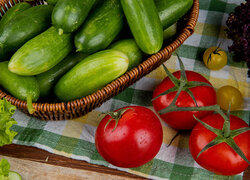 Koszyk, Warzywa, Ogórki, Pomidory