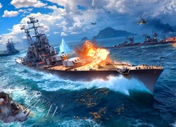 World of Warships, Morze, Okręty, Wojenne, Ogień