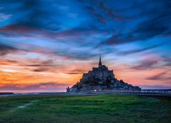 Zachód słońca, Klasztor, Opactwo św Archanioła, Mont Saint Michel, Normandia, Francja