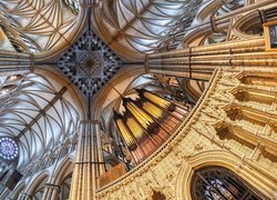 Wnętrze, Organy, Sklepienie, Kościół Błogosławionej Dziewicy Marii, Katedra, Lincoln, Anglia