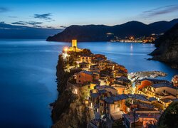 Włochy, Liguria, Vernazza, Wybrzeże, Morze, Domy