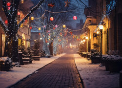 Oświetlona udekorowana świątecznie ulica