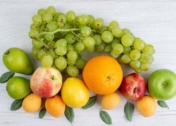 Owoce, Winogrona, Gruszka, Jabłka, Pomarańcze, Brzoskwinie, Cytryny, Deski